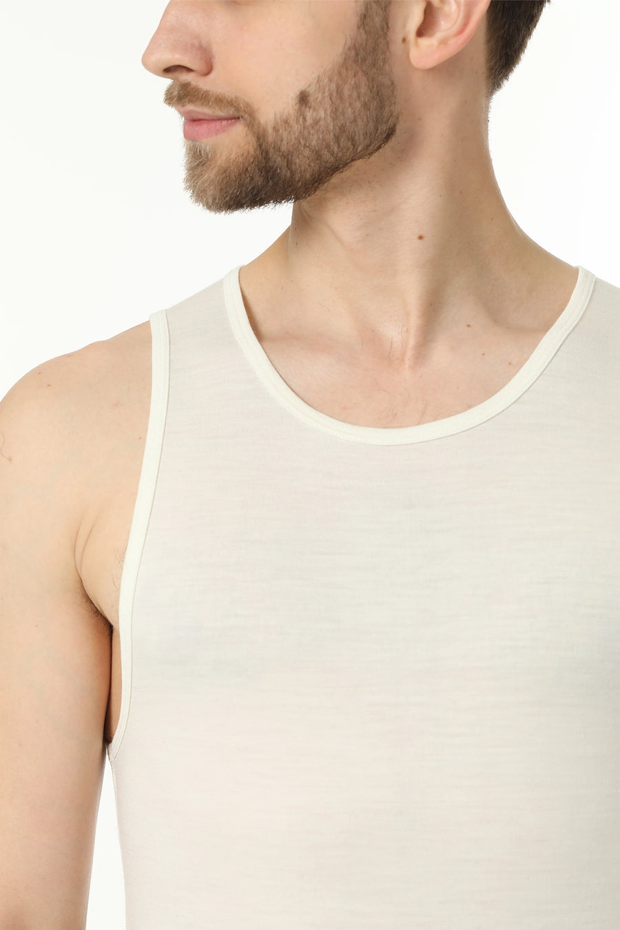 Men's Merino Wool Tank A-Shirt 180 White Creamy