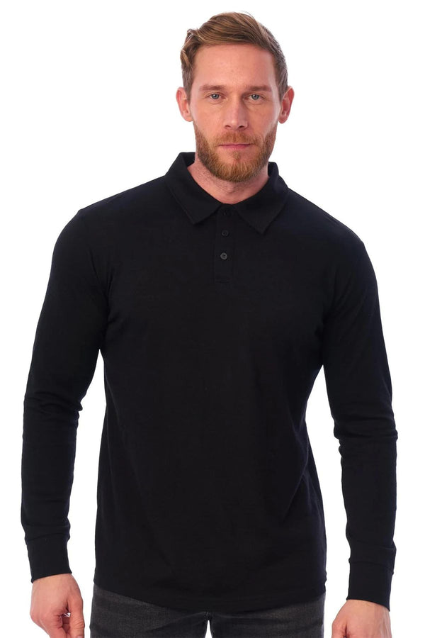 Men's Merino Wool Long Sleeve Polo 165 Black