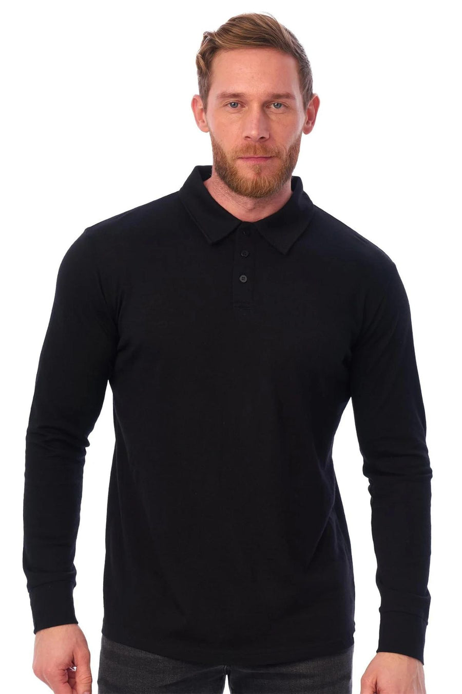 Men's Merino Wool Long Sleeve Polo 165 Black