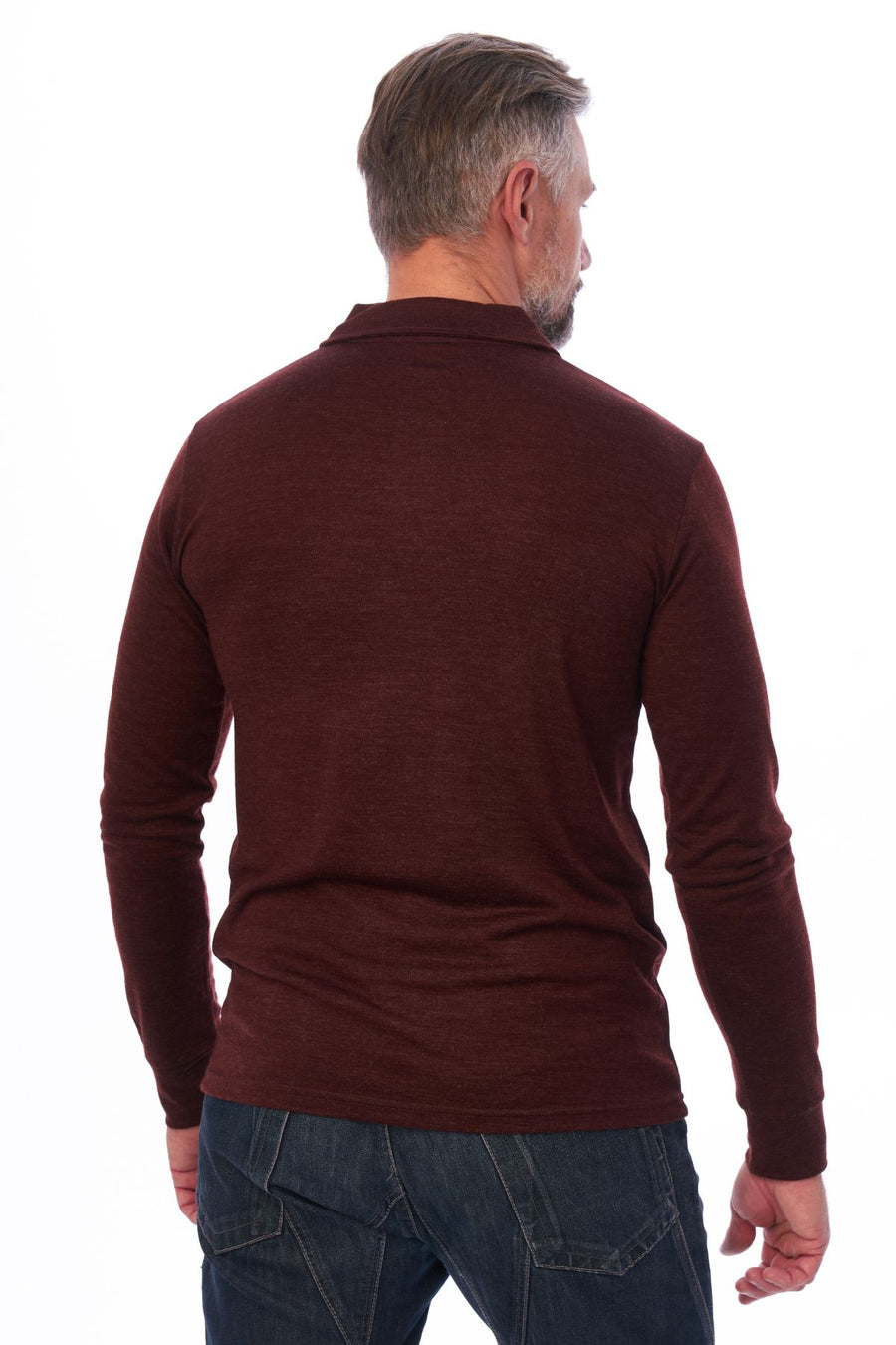 Men's Merino Wool Long Sleeve Polo 165 Bordo