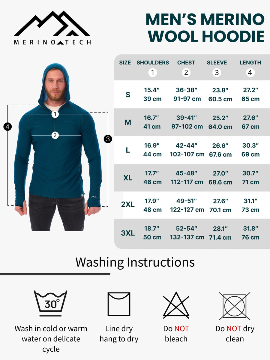 Men's Merino Wool Half Zip Hoodie 190 Black