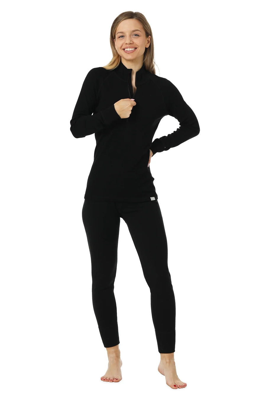 Ensemble thermique mérinos 250 noir à fermeture éclair pour femme