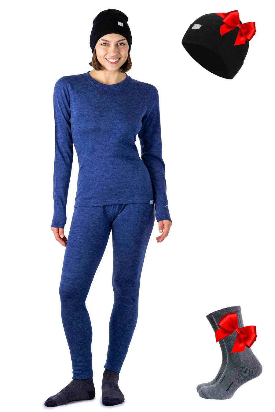 Women's Windsor Blue Thermal Set 250 + Black Beanie