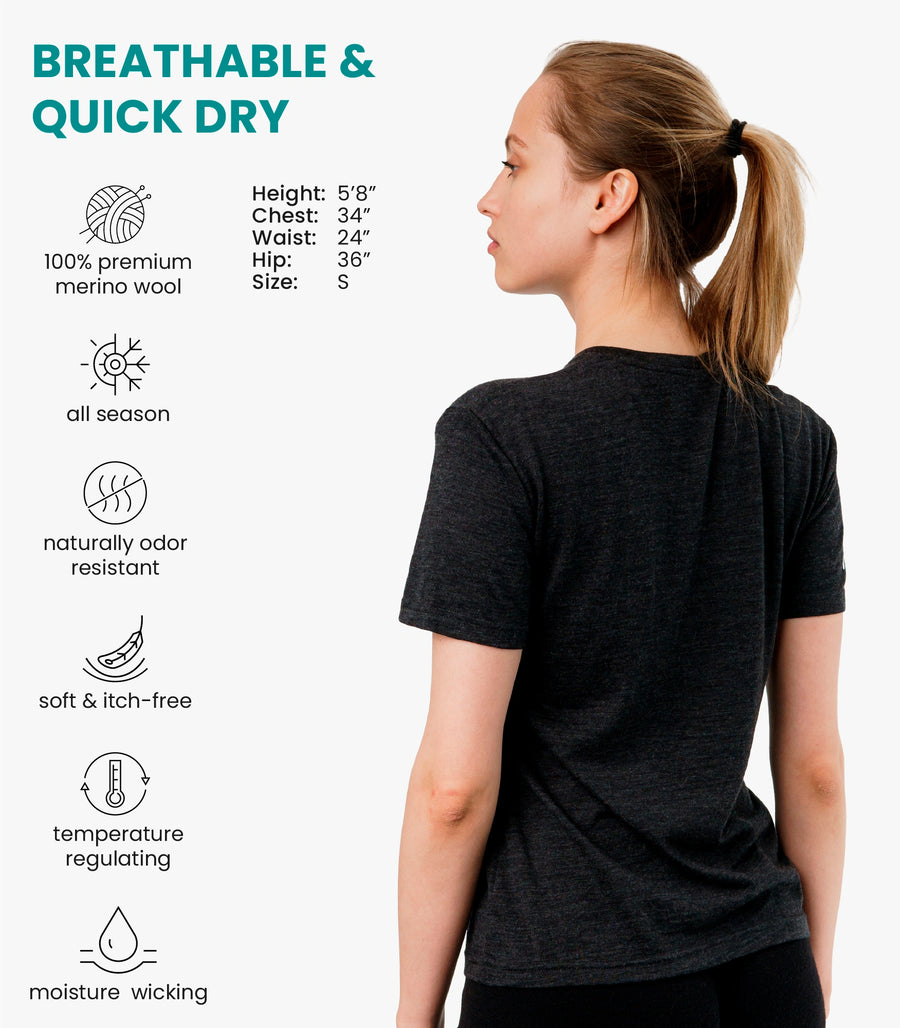 Women's Merino T-shirt 180 Charcoal | Crewneck (+socks)
