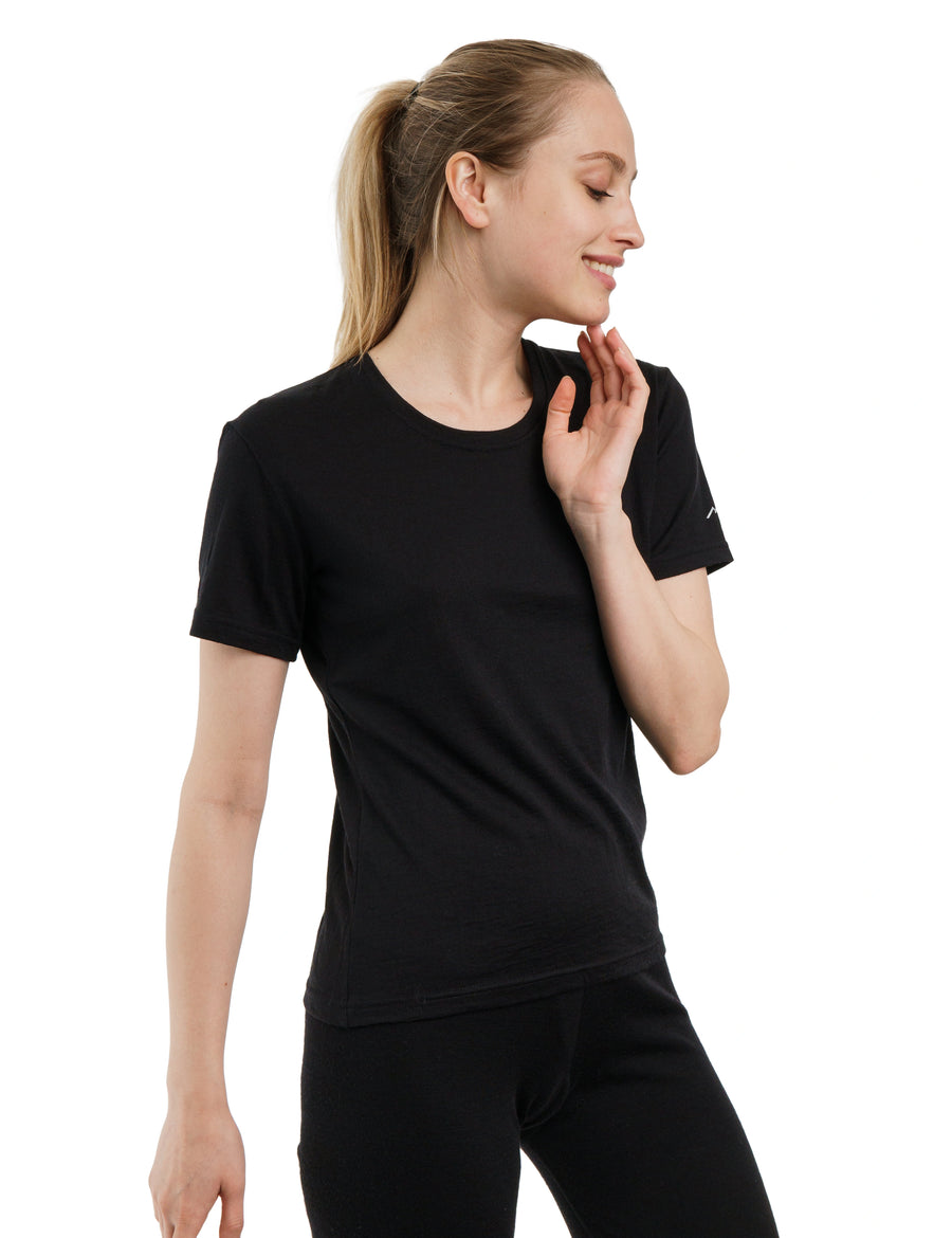 Women's Merino T-shirt 180 Black | Crewneck (+socks)