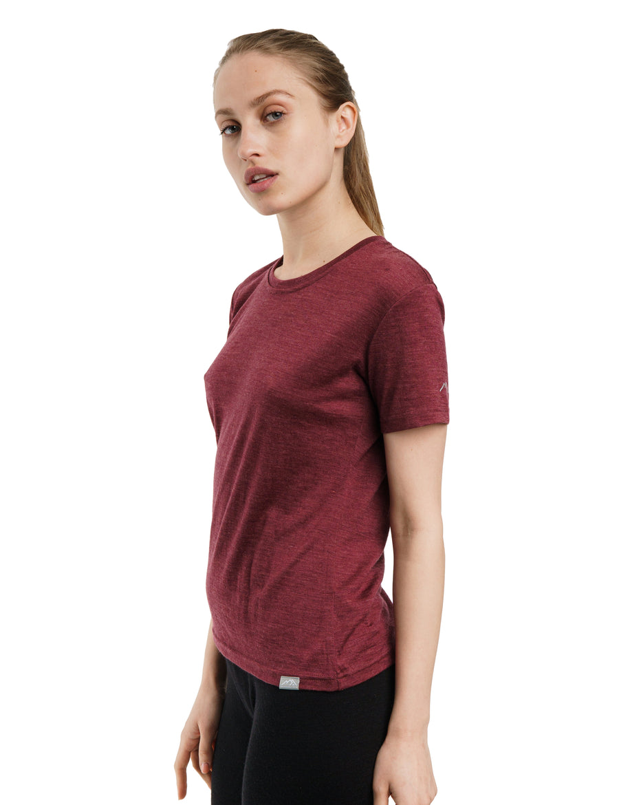 Women's Merino T-shirt 180 Burgundy | Crewneck (+socks)