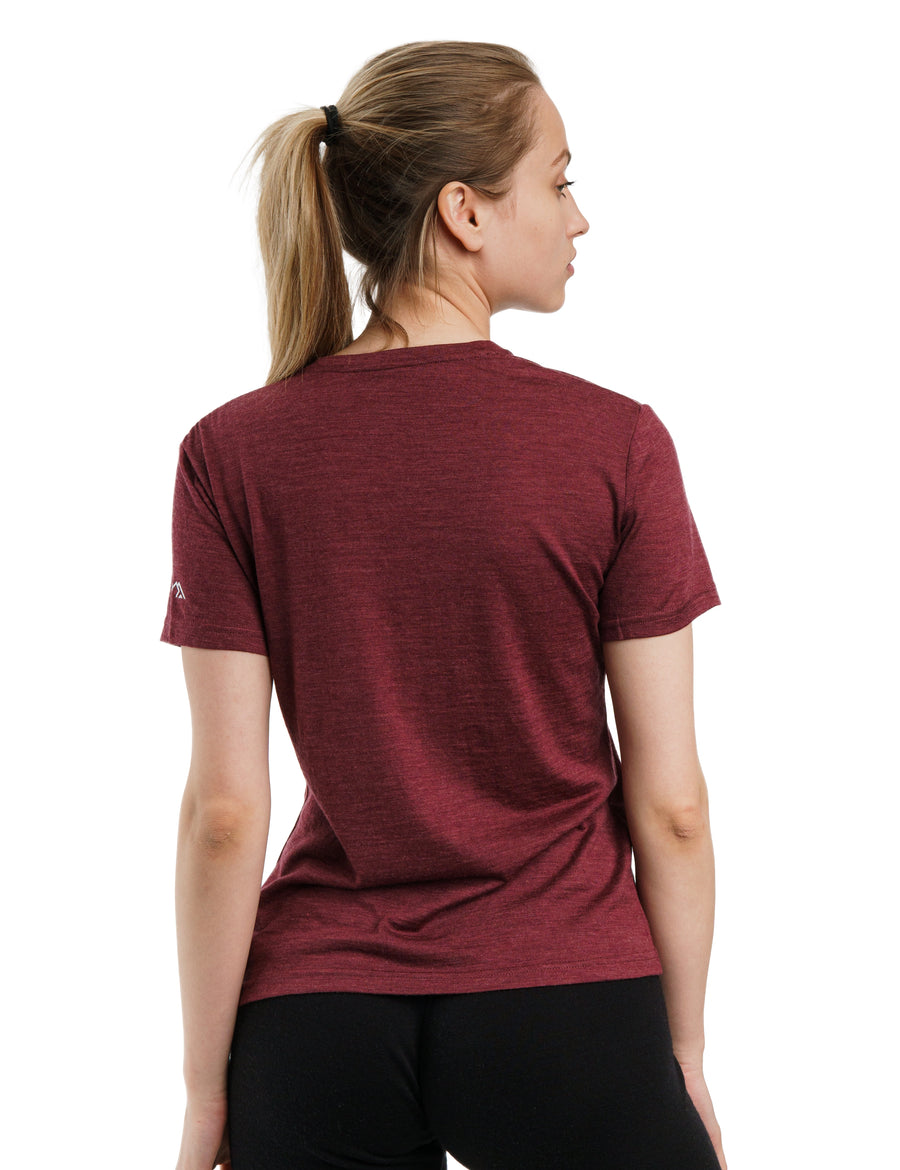 Women's Merino T-shirt 180 Burgundy | Crewneck (+socks)