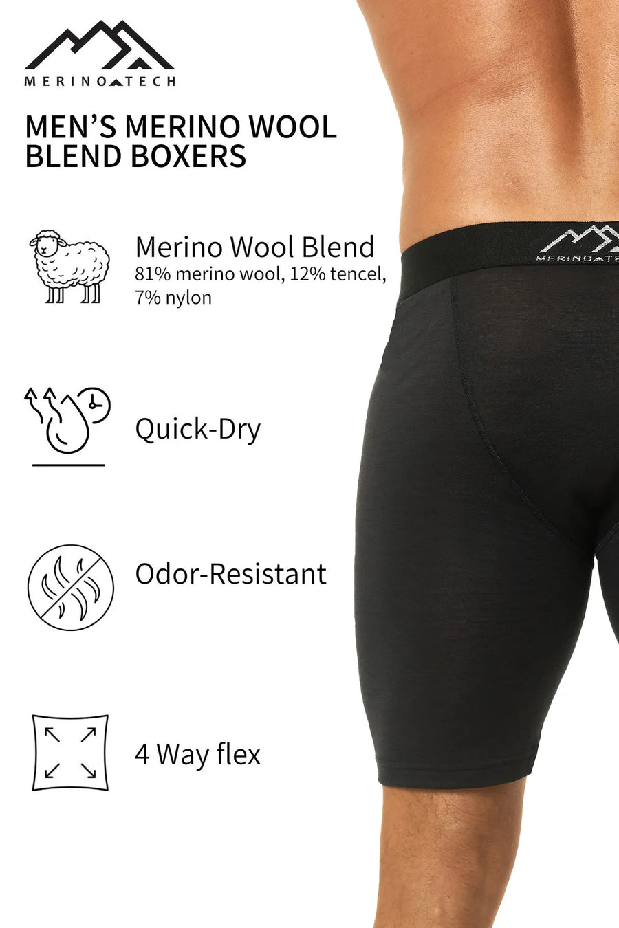 Men's Merino Boxers 1 Pack - 190 Charcoal Grey