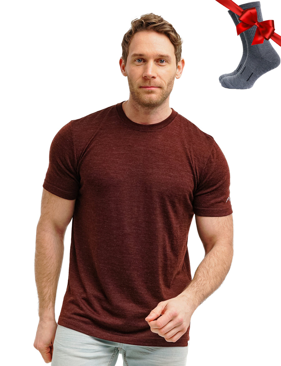 Men's Merino T-shirt 180 Bordo Wine (+socks)
