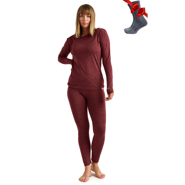 Ensemble thermique mérinos 165 bordeaux pour femme
