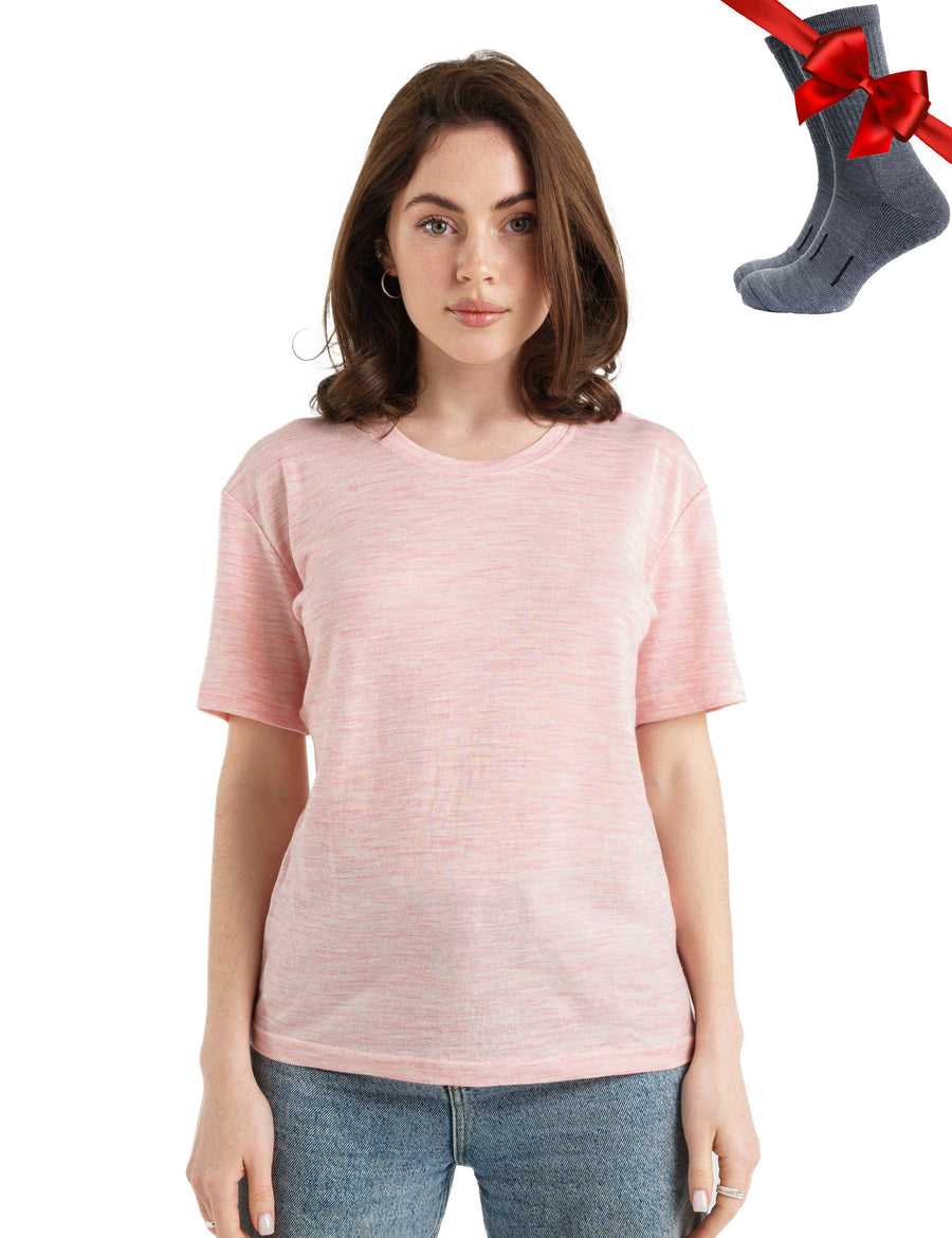 Women's Merino T-shirt 180 Heather Pink | Crewneck (+socks)