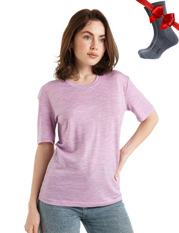 Women's Merino T-shirt 180 Lilac Heather | Crewneck (+socks)
