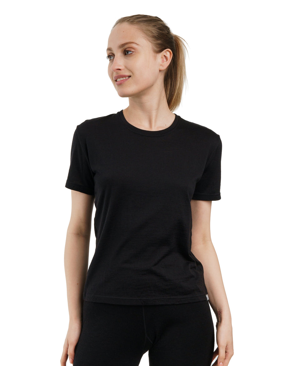 Women's Merino T-shirt 180 Solid Black | Crewneck