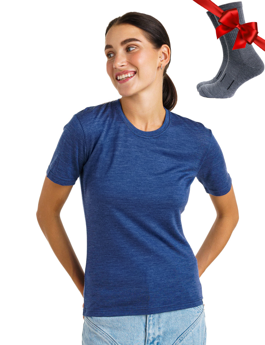 Women's Merino T-shirt 180 Windsor Blue | Crewneck (+socks)