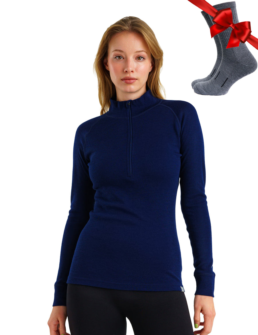 Demi-zip mérinos femme 250 marine
