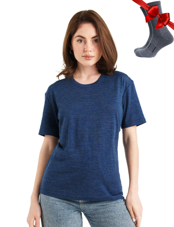 Women's Merino T-shirt 180 Navy | Crewneck (+socks)