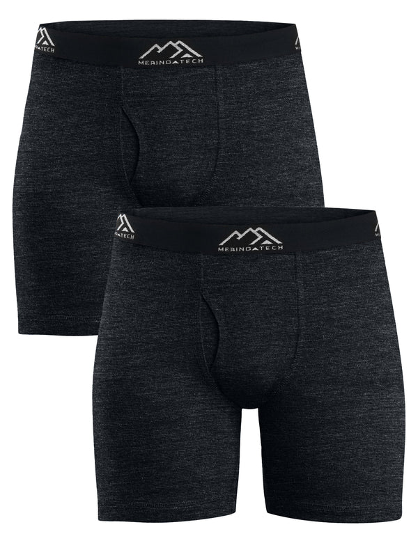 Men's Merino Boxers 190 Brief Heathered Black (2 Pack)
