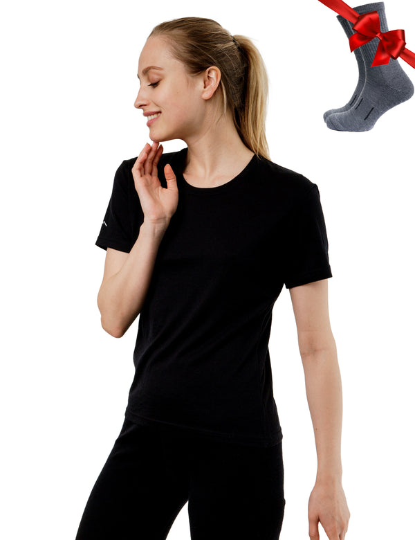 Women's Merino T-shirt 180 Heat Black | Crewneck (+socks)