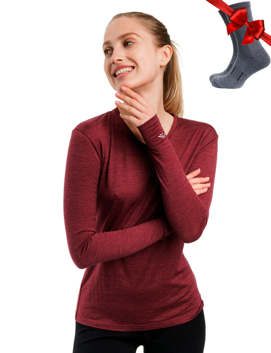 Women's Merino Long Sleeve 165 Burgundy