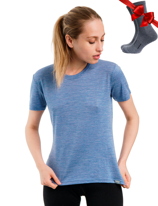 Women's Merino T-shirt 180 Deep Blue | Crewneck (+socks)