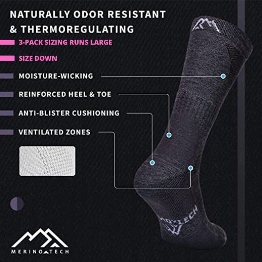Merino Wool Hiking Socks - (Pack of 3) Dark Green