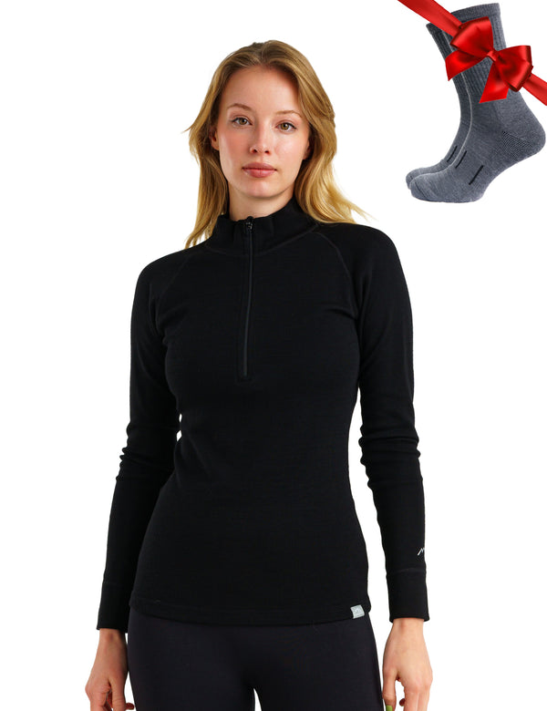 Women's Merino Half Zip Long Sleeve 320 Black