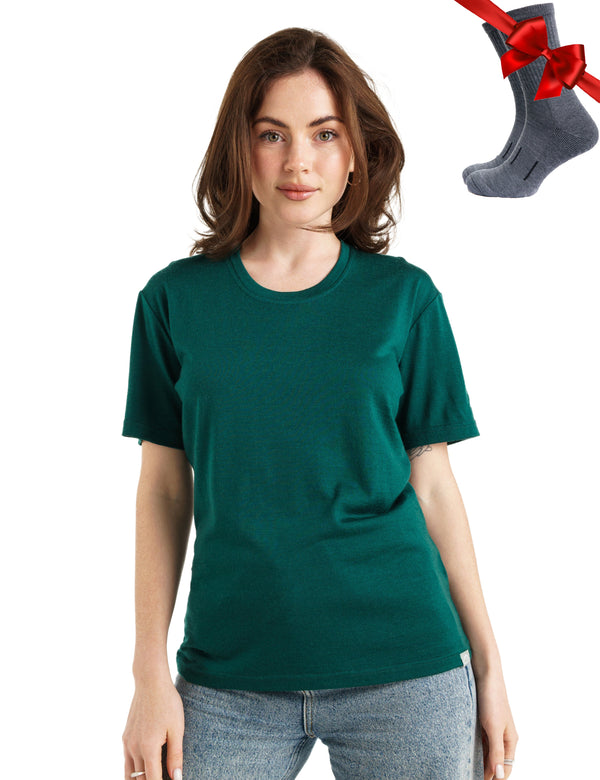 Women's Merino T-shirt 180 Forest Green | Crewneck (+socks)