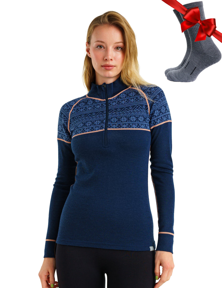 Haut à manches longues demi-zip mérinos 250 Nordic Tale pour femme - Baie