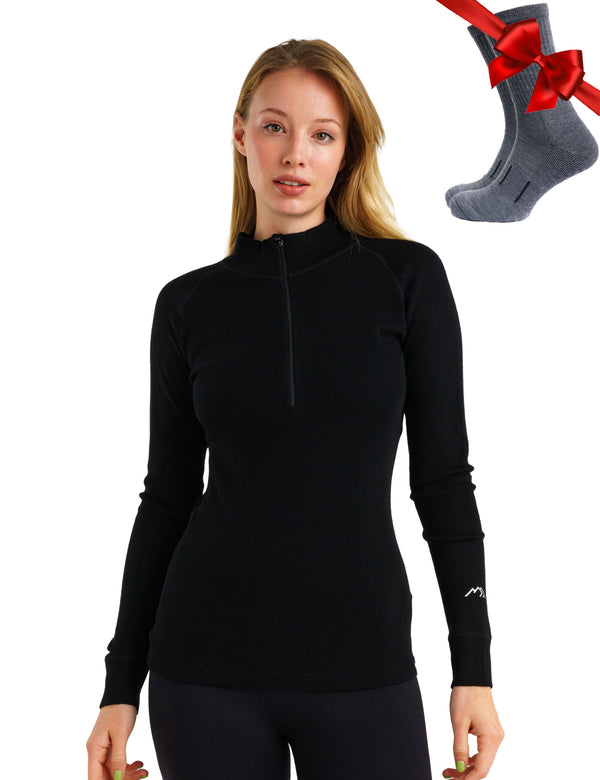 Women's Merino Half Zip Long Sleeve 250 Black