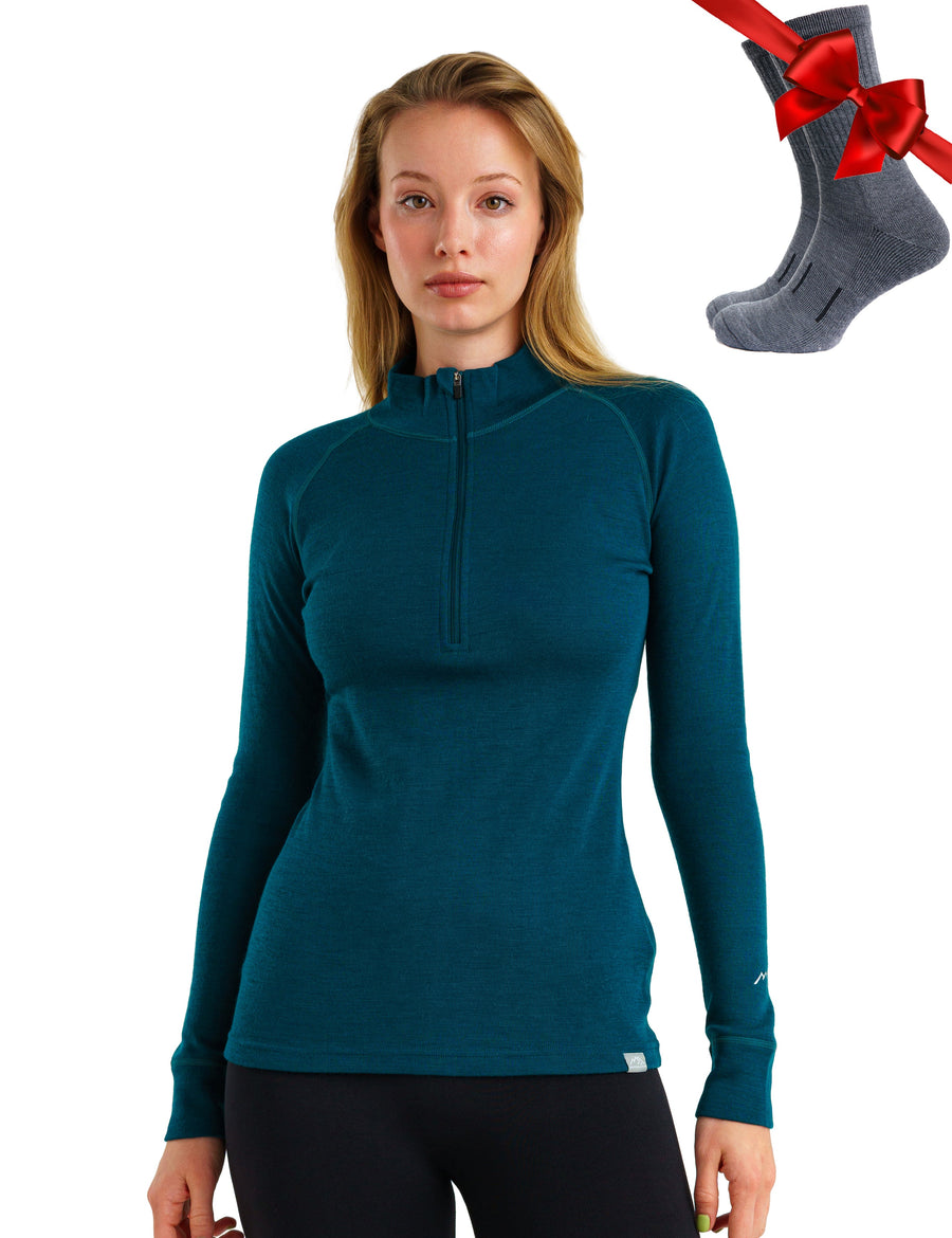 Women's Merino Half Zip Long Sleeve 250 Deep Teal