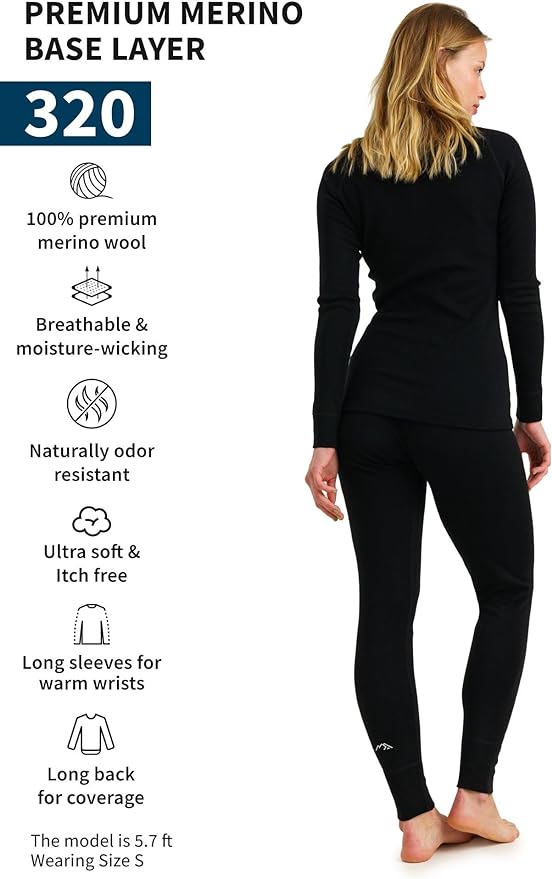 Ensemble thermique mérinos femme 320 Black Coal zippé