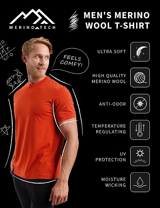 Men's Merino T-shirt 180 Bordo Wine (+socks)