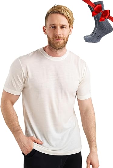 Men's Merino T-shirt 180 White Snow (+socks)