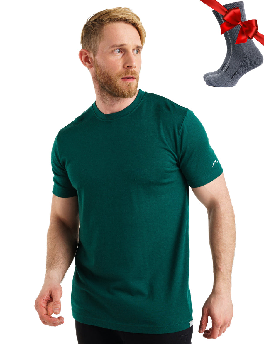 Men's Merino T-shirt 180 Emerald Green (+socks)
