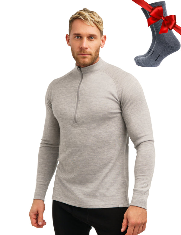 Men's Merino Half Zip Long Sleeve 320 Heather Gray