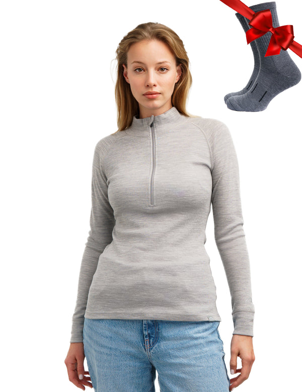 Women's Merino Half Zip Long Sleeve 320 Heather Gray