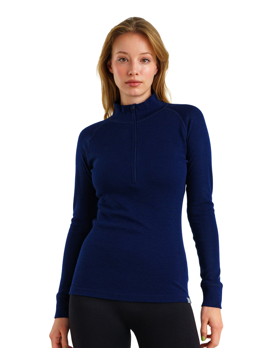 Demi-zip mérinos femme 250 marine