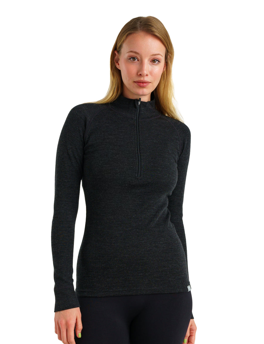 Women's Merino Half Zip Long Sleeve 250 Charcoal Grey