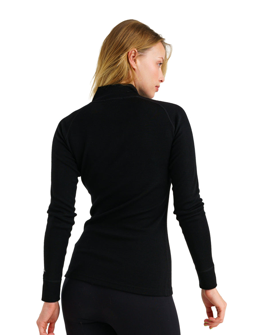 Haut à manches longues en mérinos et demi-zip pour femme 320 noir