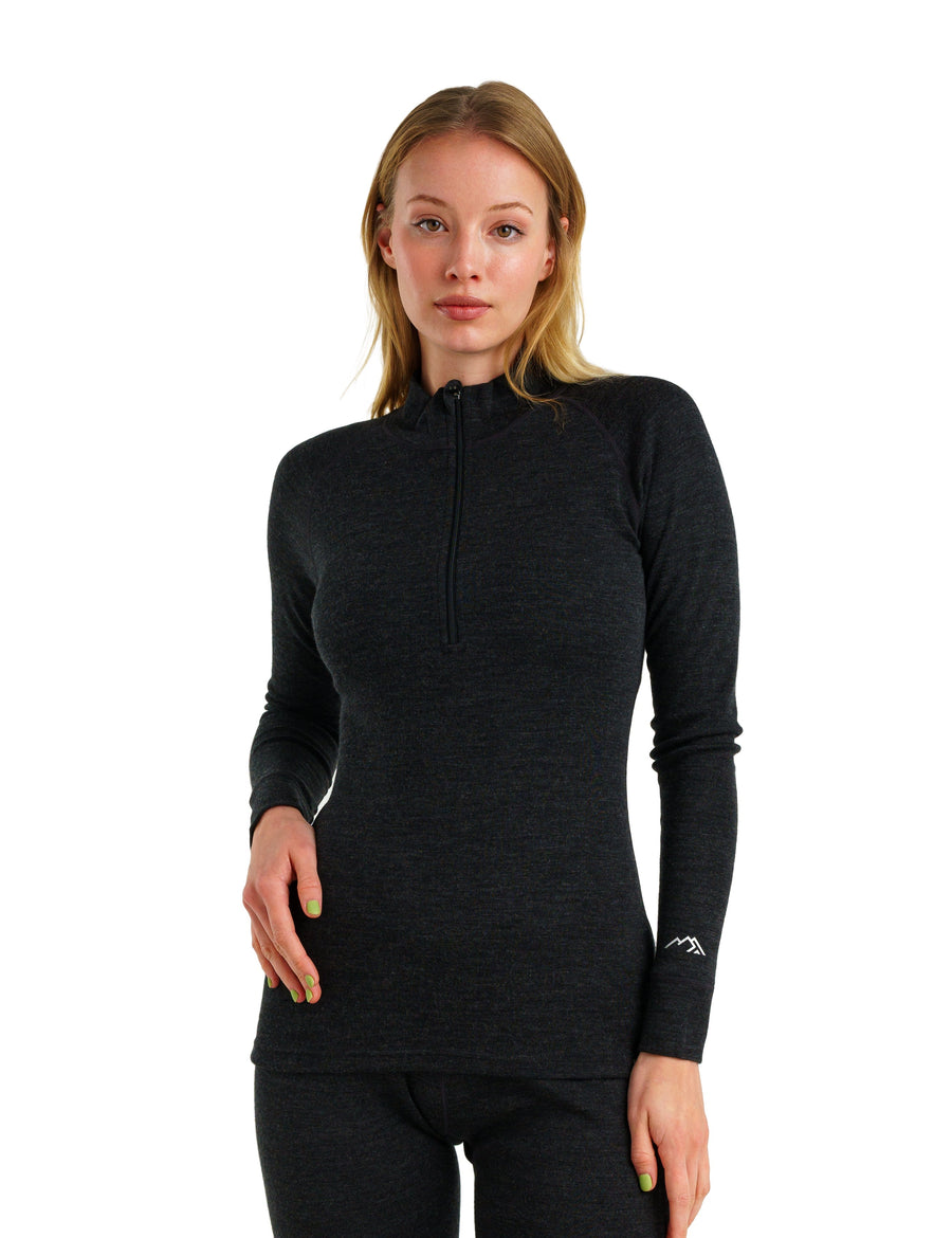 Women's Merino Half Zip Long Sleeve 320 Charcoal Grey
