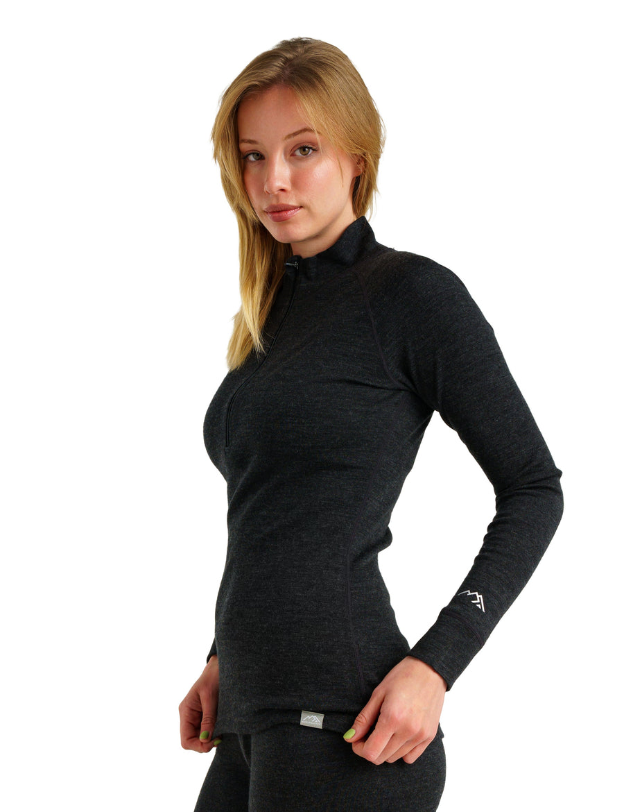 Women's Merino Half Zip Long Sleeve 320 Charcoal Grey