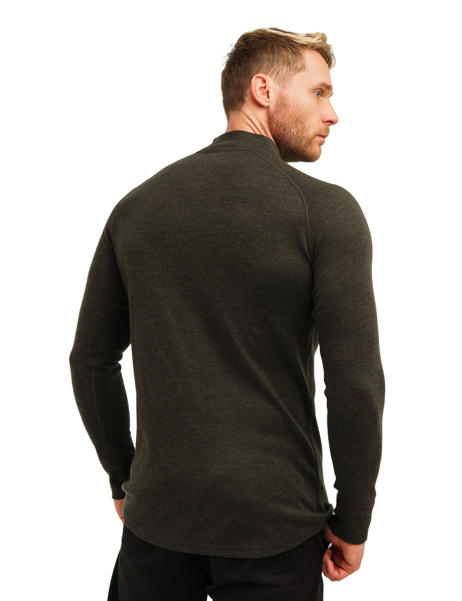 Merino Wool Half Zip Long Sleeve  Army Green