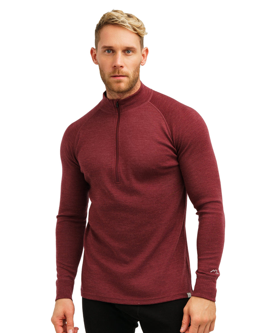 Merino Wool Half Zip Long Sleeve  Burgundy