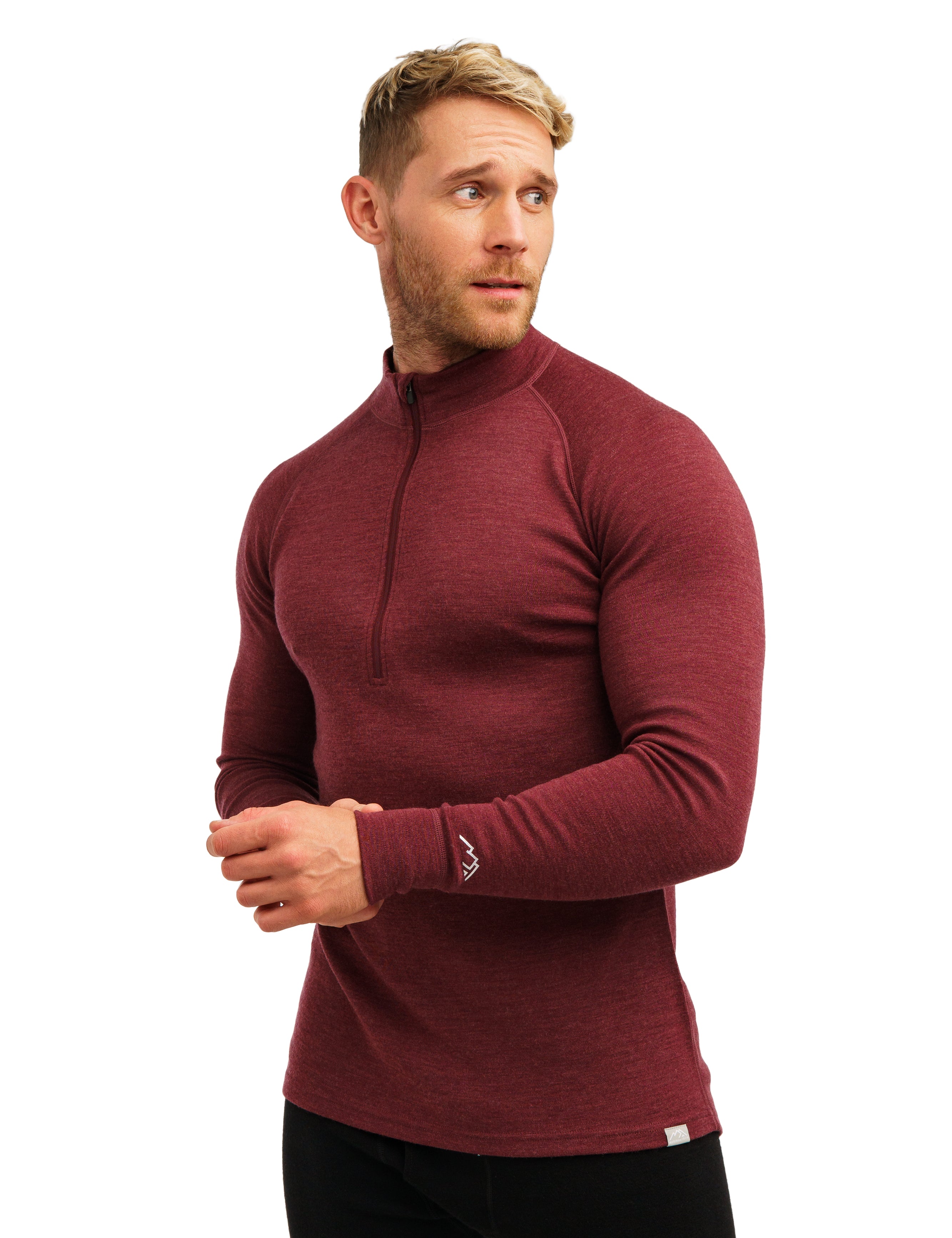 Merino Wool Half Zip Long Sleeve  Burgundy