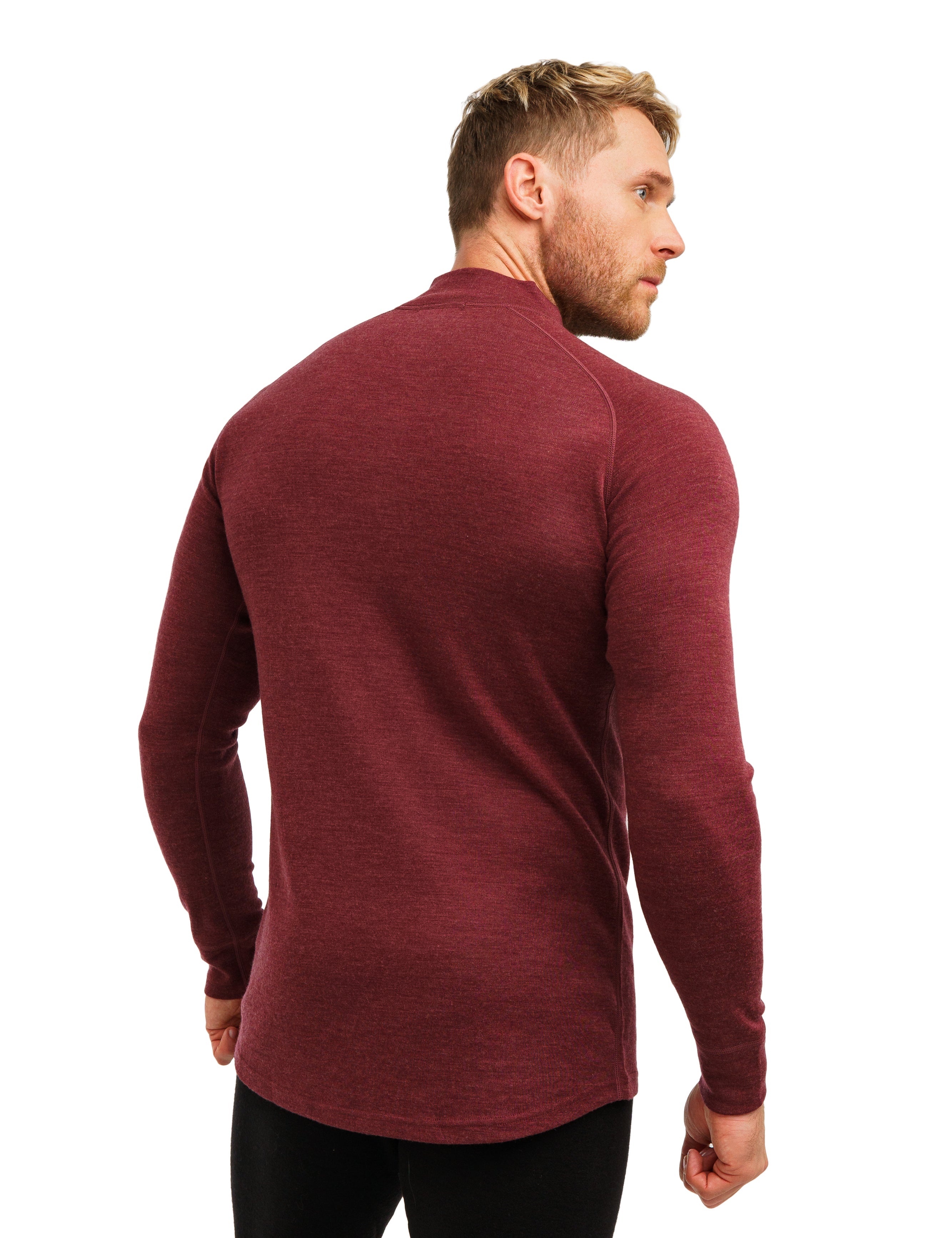 Merino Wool Half Zip Long Sleeve  Burgundy