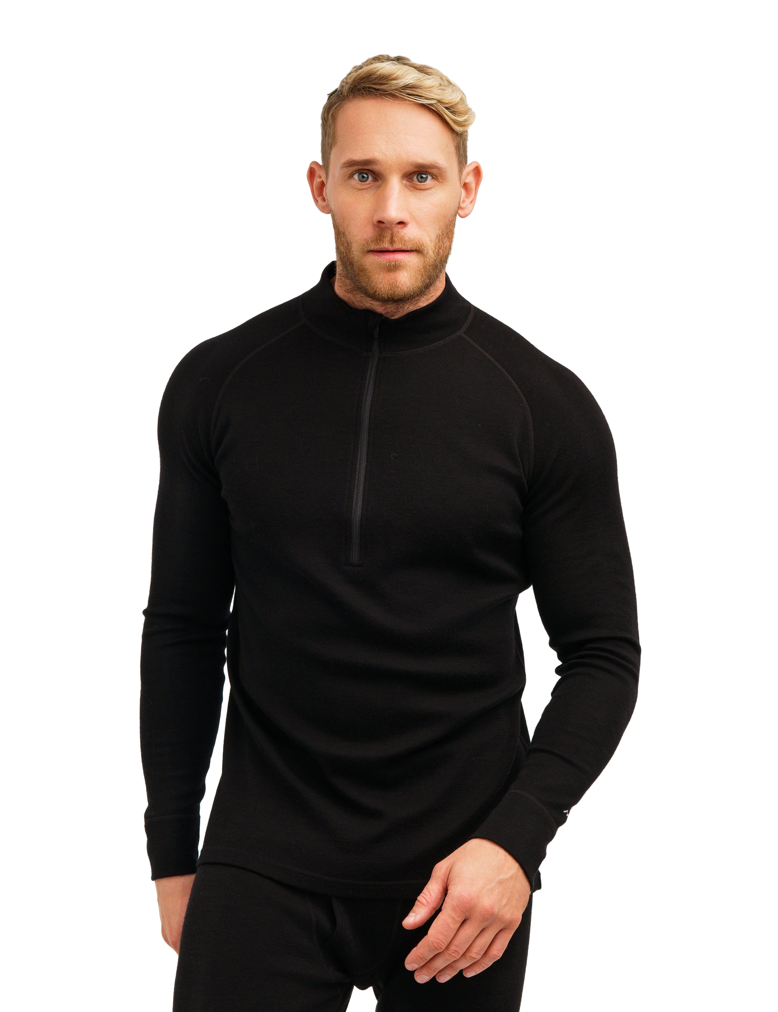 Merino Wool Half Zip Long Sleeve  Black