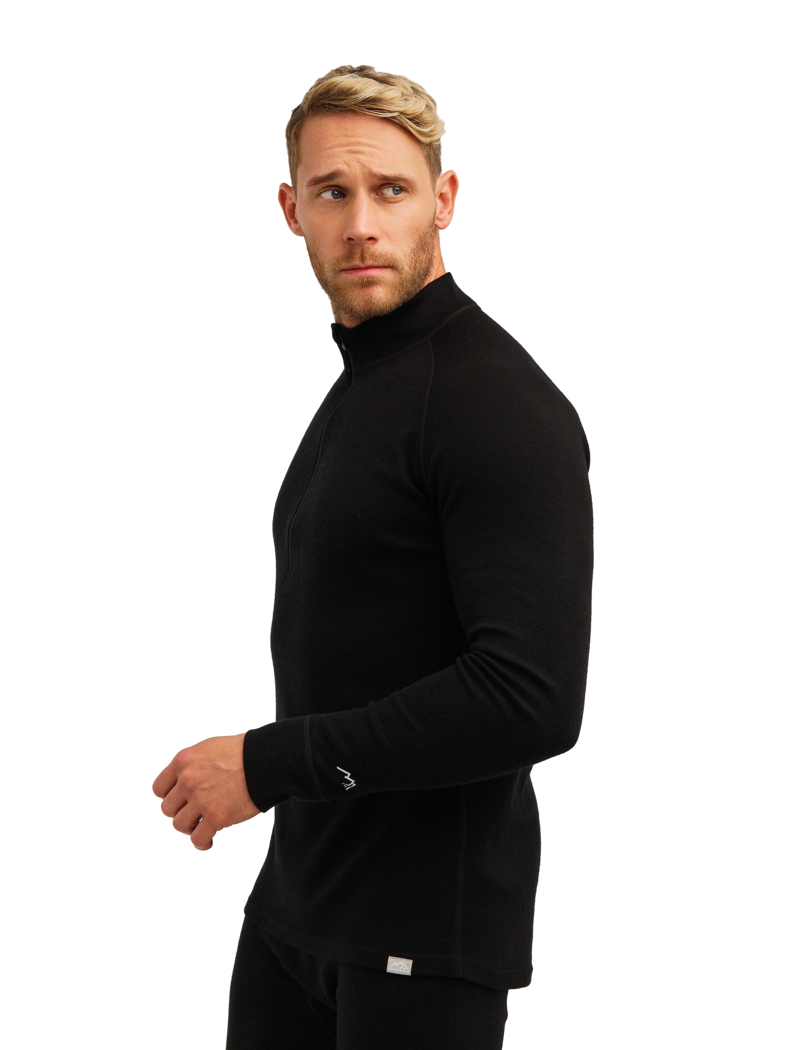 Merino Wool Half Zip Long Sleeve  Black