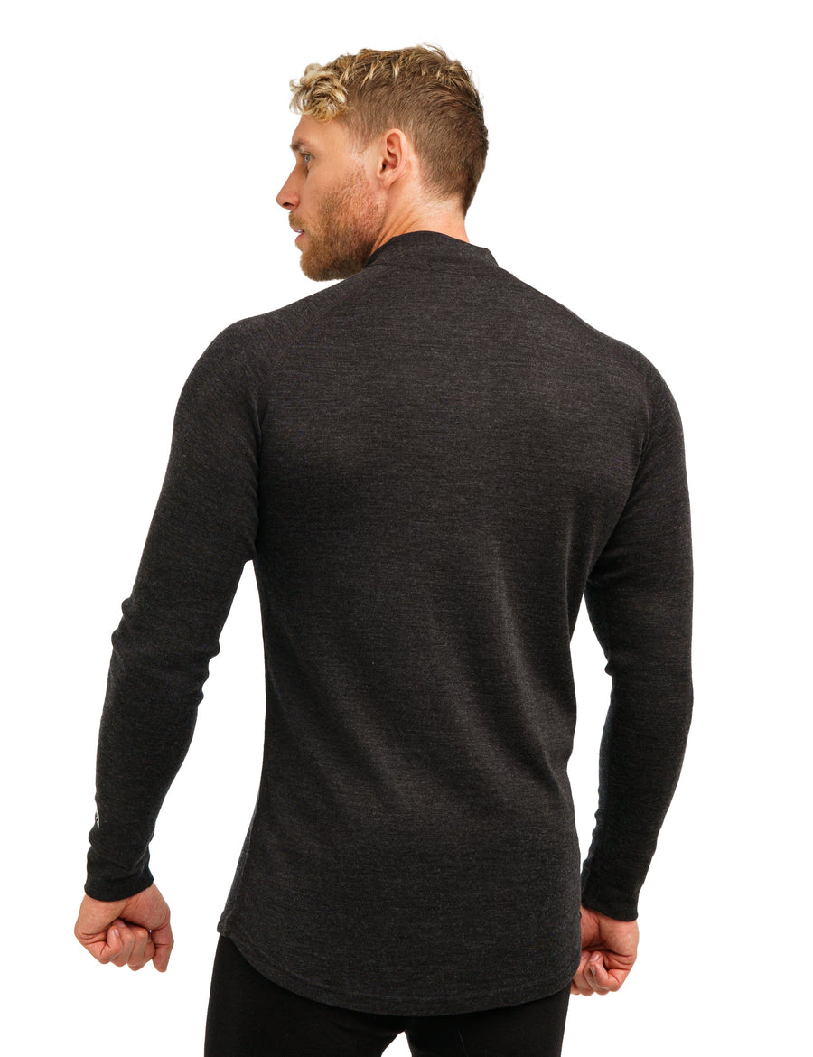 Men's Merino Half Zip Long Sleeve 320 Charcoal Grey