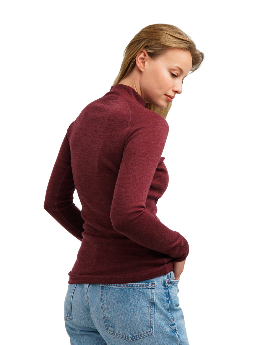 Women's Merino Half Zip Long Sleeve 320 Burgundy