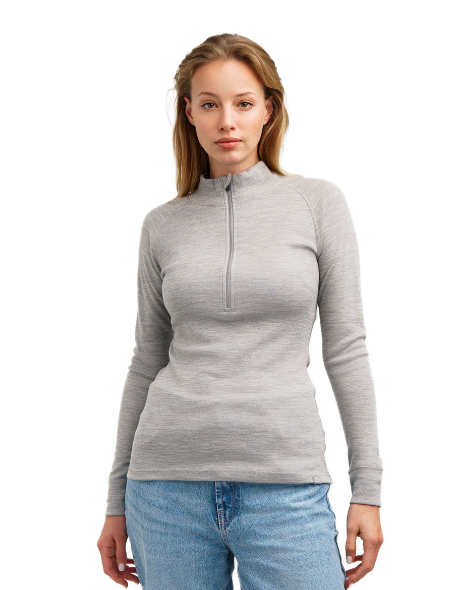 Women's Merino Half Zip Long Sleeve 320 Heather Gray